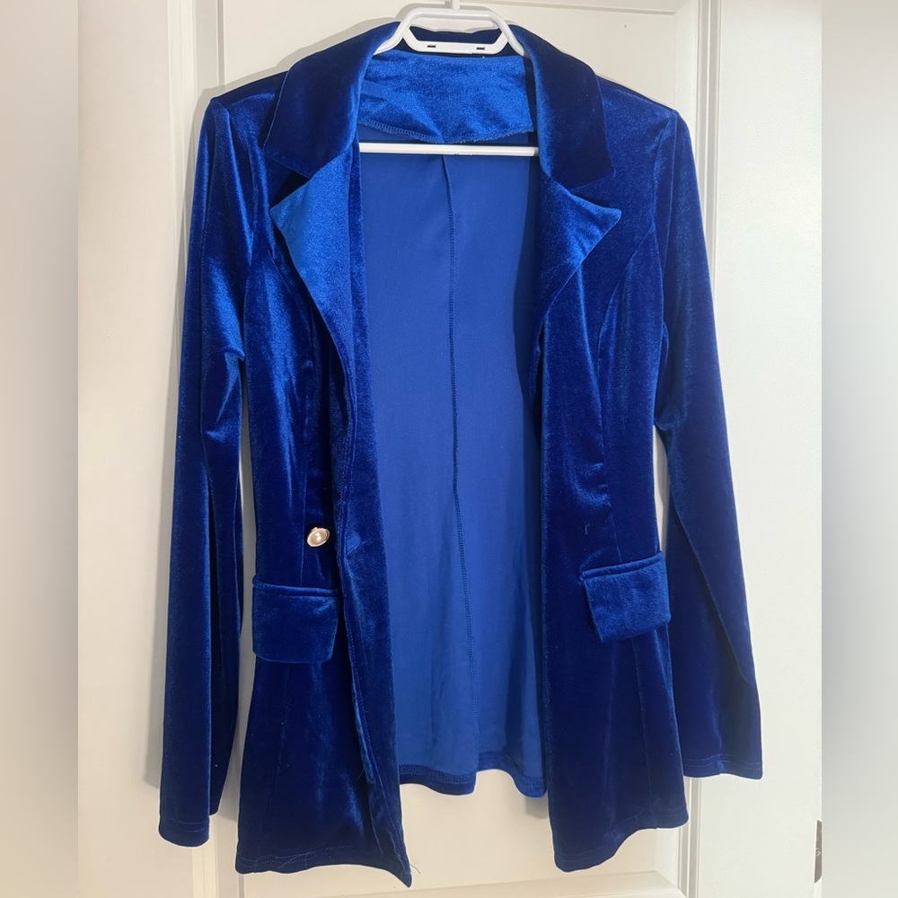 Elegant Blue Velvet Women's Jacket